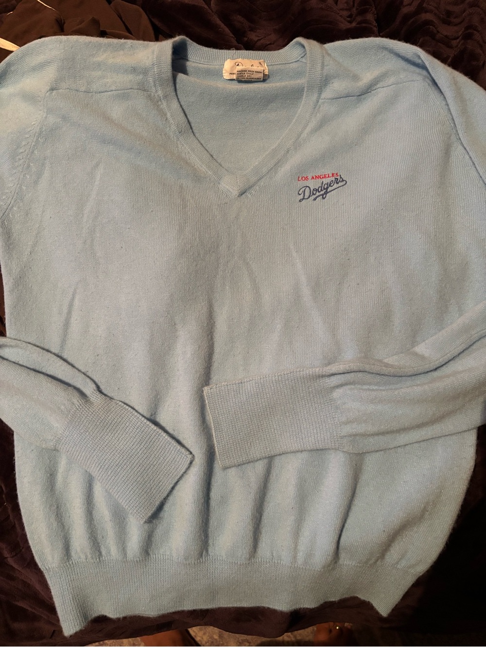 Vintage Los Angeles Dodgers Doche Light Blue V-Neck Sweater